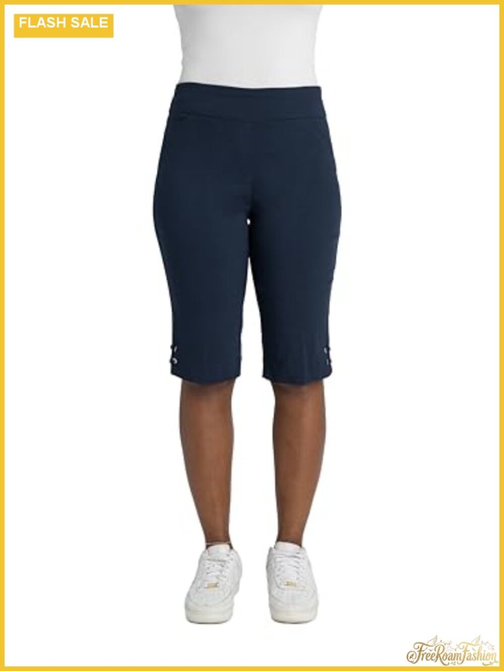 Women's Pull On Lace Up Hem Skimmer Pants Elastic Waist Stretch